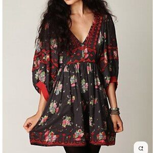 Free People Maharani Embroidered Floral Bubble Sleeve Babydoll Dress Kimono